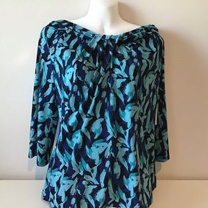 Top Large Navy Teal Stretch Off/On Shoulder NWT $59